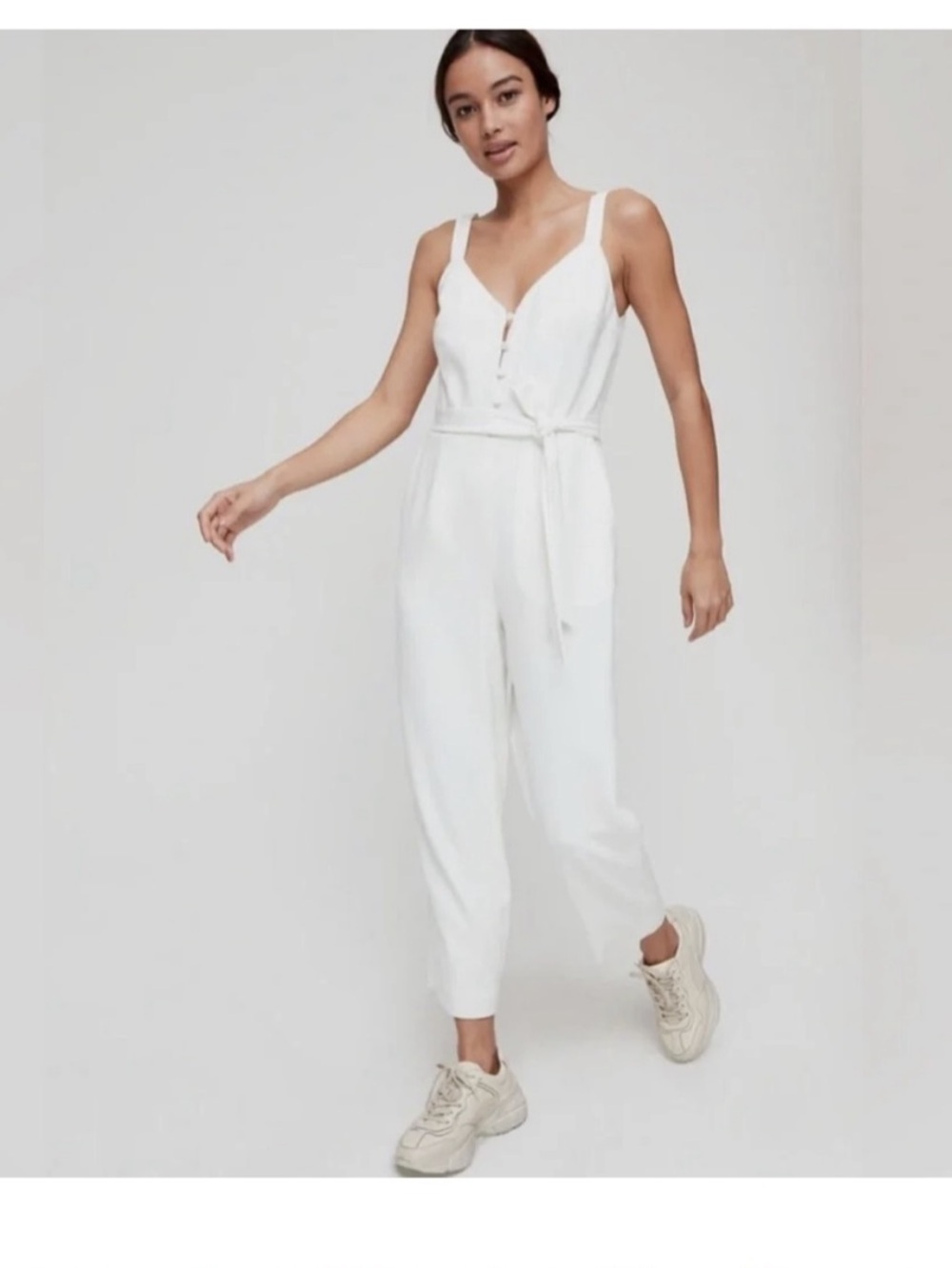 Aritzia Little moon Petunia Jumpsuit White Tie-Waist
